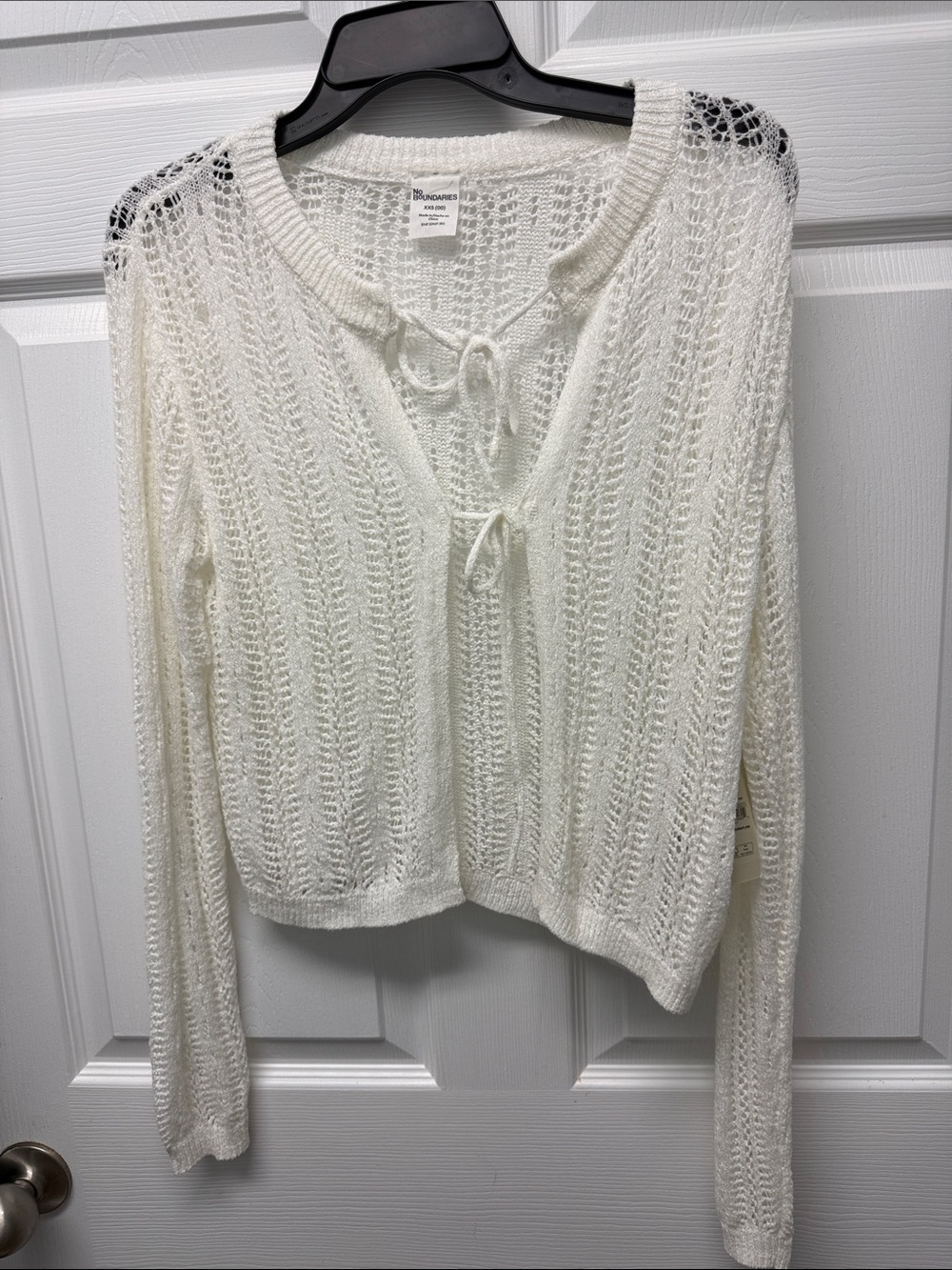 Open Knit Tie-Front Cardigan in Ivory